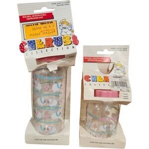 VTG  Cherubs Collection 2 pc Infant Baby Hard Plastic Bottles Sheep Theme 80's